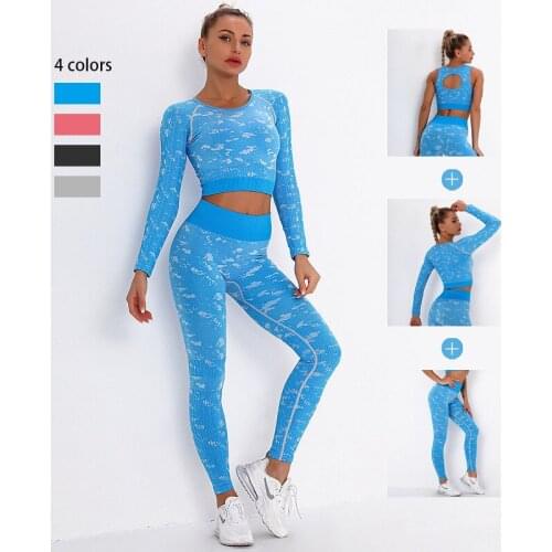 Seamless Women Yoga Set Workout Clothes Athletic Wear Gym Legging Sports Bra Fitness Crop Top Long Sleeve Yoga Suit 2/3PCS