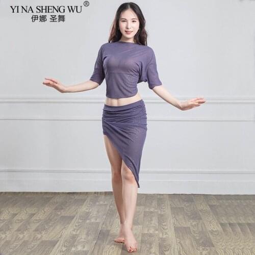 New Women Belly Dance Costume Practice Set Ice Silk Performance Outfits Sexy DanceWear Wrap Top+Hip Scarf Skirt Suit With Shorts