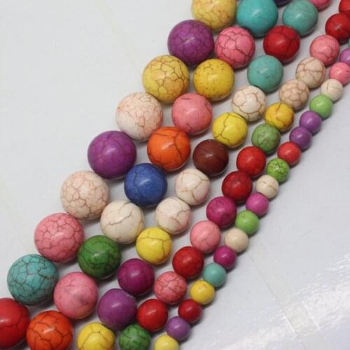 Mini. order is $7! 4-14mm Multicolor Turquoises Round Loose Beads 15"
