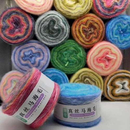 200g 2Ball Soft Gradient Color Mohair Yarn DIY Crochet Thread Wool Blended Yarn For Knitting Sweaters Hand Scarf Shawl Blanket