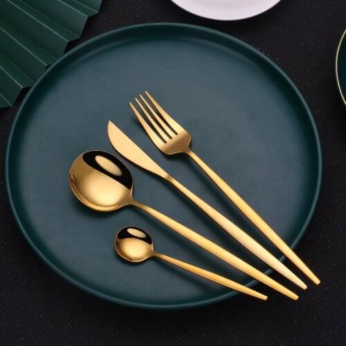 24pcs Mirror Golden Stainless Steel Tableware Cutlery Set Dinnerware Tableware Fork Spoon Knife Set Flatware Dinner Set