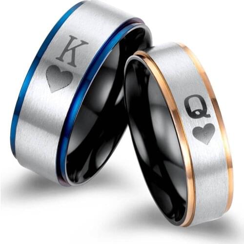King Queen Couple Ring Stainless Steel Spades K Q Band Rings for Woman Men Wedding Engagement Anniversary Promise Love
