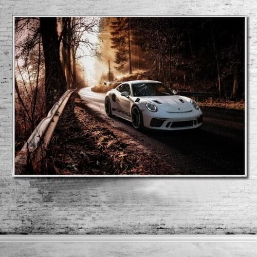 Canvas Posters Prints Supercars GT3 White Car Forest Wall Art Painting Oil Decorative Picture Modern Living Room Home Decoration