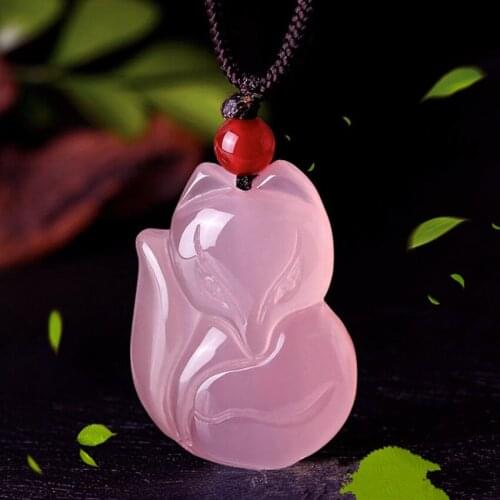 Handmade Weave Lovely Fox Natural Rose Pink Quartz Pendant Rope Chain Necklace for Anniversary Gift Jewelry
