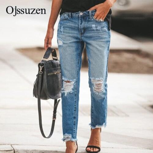 Ripped Jeans For Women 2021 Summer Jeans Washed Straight Ankle-Length Pants Ladies Streetwear Casual Jeans Vintage Woman