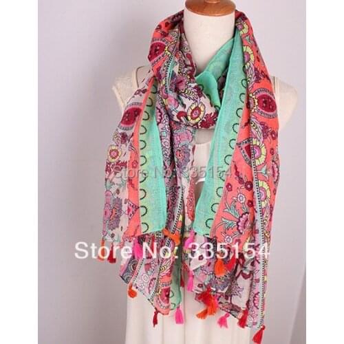 2015 Spring Fashion Vintage Floral Scarf Bohemian Style Tassel Scarf Shawls Wraps Hijabs 10pcs/lot Freeshipping