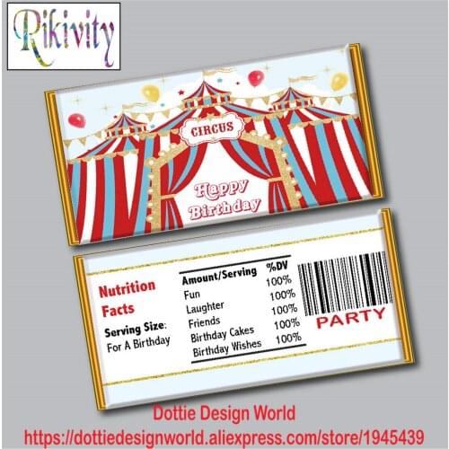 Balloons Circus Carnival Birthday Party Hershey Chocolate Candy Bar Wrapper Sticker Water Bottle Labels Baby Shower Decoration