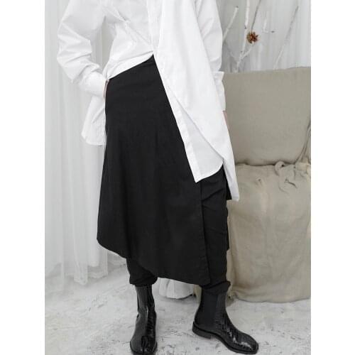 Spring ladies irregular false two deconstructed slacks slacks women solid color haren-pants asymmetrical skirt turnip pants