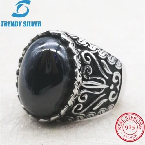 Silver 925 fine jewelry man rings men accessories turquoise gemstone natural black onyx red agate wholesale TRENDY SILVER TCR405