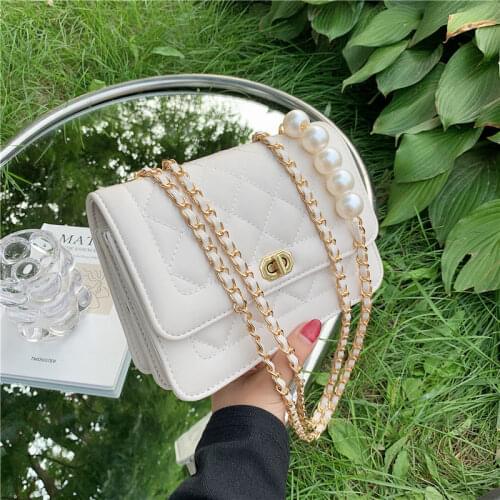 Shoulder Bag Female Designer Crossbody Bag Women Handbag Purse Beaded Women Bag Chain Fashion 2021 PU Leather Diamond Lattice
