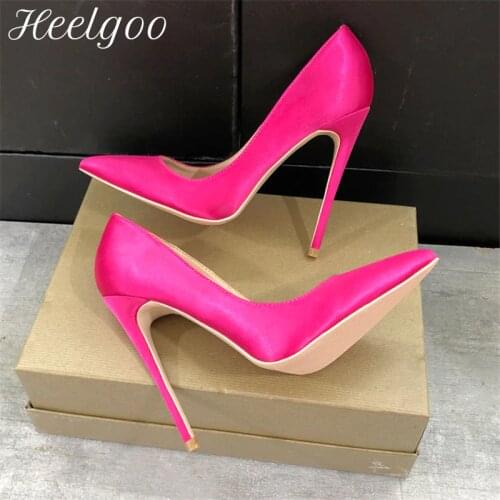 Heelgoo Rose Pink Women Solid Satin Pointy Toe High Heel Wedding Bridal Shoes Elegant Ladies Basic Stiletto Pumps Big Size 33-45