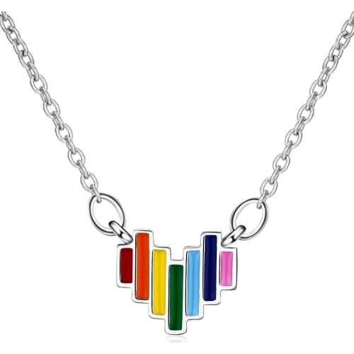 925 Sterling Silver Rainbow Heart Shape Charm Statement Pendants Necklace For Women Charms Choker Wedding Jewelry dz840