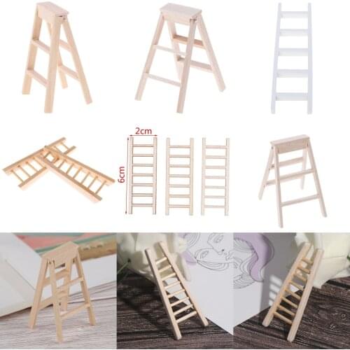 1/3PCS 1:12 Dollhouse Miniatures Fairy Garden Decor Dollhouse Miniature Wood Step Ladder Furniture Tools