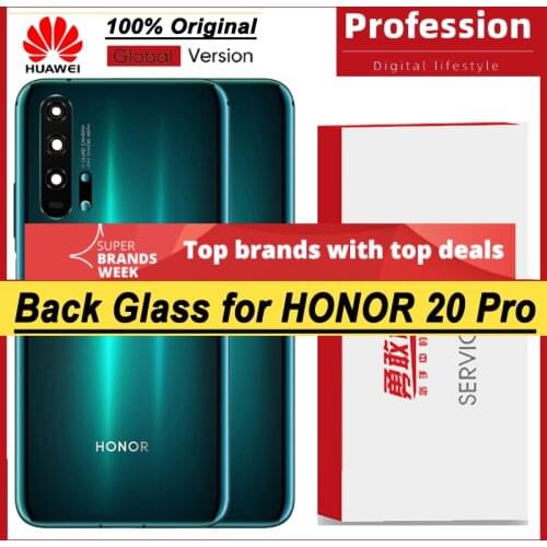 100% Original for Huawei Honor 20 Pro Back Battery Cover Rear Glass Door Panel Case Battery Cover with Camera Lens