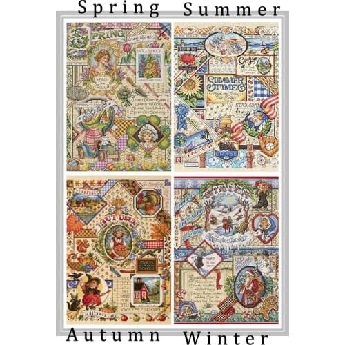 14/16/18/28 Lovely Counted Cross Stitch Kit Spring Summer Autumn Winter Time Sampler janlynn Four Seasons Season