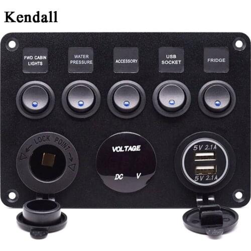 5 Gang ON-OFF Toggle Switch Panel 2USB 12V for Car Boat Marine RV Truck Camper