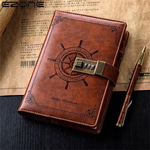 EZONE Sailor Code Notebook Vintage Notepad Notebook Pu Leather Sketchbook with Lock Office Student School Stationery