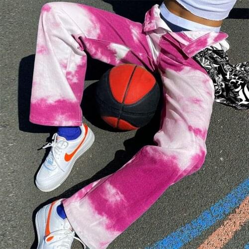 2020 Womens Wish New Slimming Blue Sky White Clouds Leisure Street Shot Hipster Hip Hop High Waist Straight Tie Dye Pants