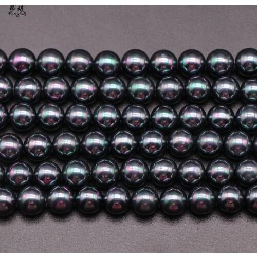 Natural Black Color Shell Pearl Round Loose Beads 6-12mm Pick Size Spacer Beads For Jewelry Making DIY Bracelet Accessories 15