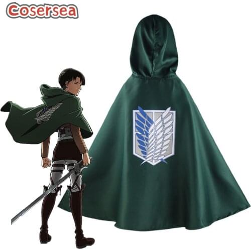 Cosersea Anime Attack On Titan Levi Cosplay Costume The Recon Corps Wings of Freedom Green Male Cloak