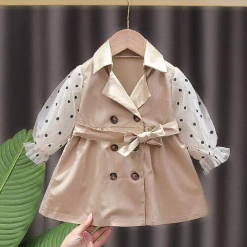 Toddler Baby Girls Spring Autumn Jacket And Coats Lace Polka Dot Sleeves Windbreaker 2021 New Children Clothes Jackets 1-4Y
