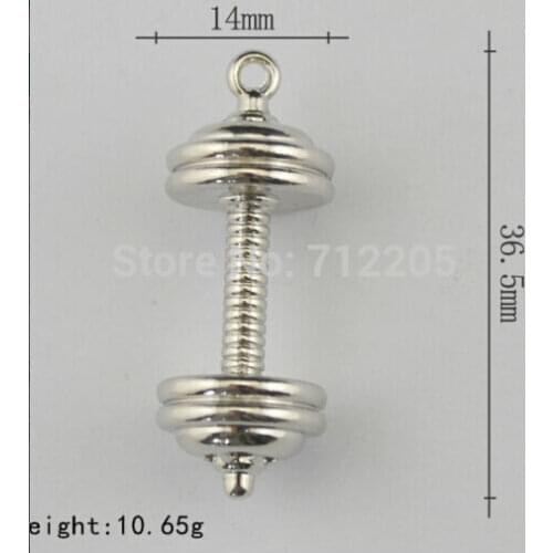 Fitness Weightlifting Gym pendants 30pcs a lot rhodium plated Dumbbell barbell weight necklace pendant