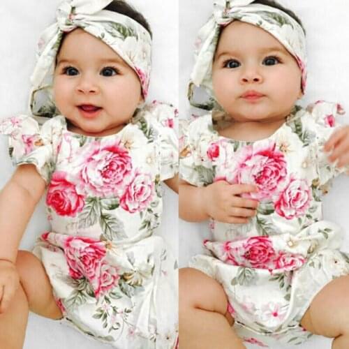 Newborn Infant Baby Girl Clothes Jumpsuit Romper Bodysuit + Headband Outfits Set