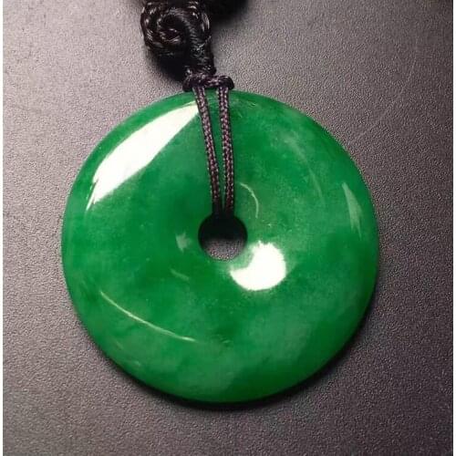 Beautiful wholesale Chinese natural hand-carved Harmony Lucky Green jad e pendant + Rope Necklace Fashion Jewelry