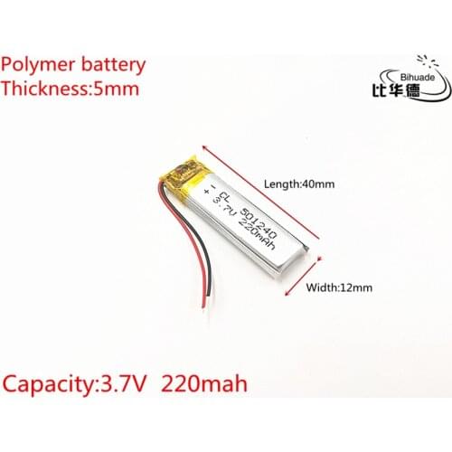 3.7V 220mAh 501240 Lithium Polymer Li-Po li ion Rechargeable Battery cells For Mp3 MP4 MP5 toy mobile bluetooth