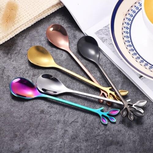 12PCS Mini Leaves Coffee Spoon Stirring Spoon Creative tea-spoon Stainless Steel Tableware set Christmas gift for Dropshipping