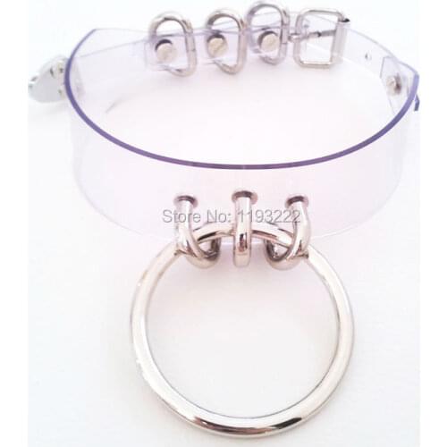 Fashion Kawaii Jewelry, 100% Handcrafted Punk Rock Buckle Clear Vinyl Choker, Big O Round Metal Collar Necklace