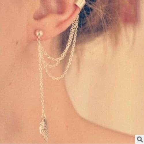 Single Fashion Jewelry Long Ear Clips Circle Earrings Retro Gothic Earrings Glamour Metal Leaf Fringe Women Elegant Earrings