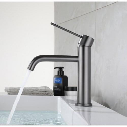 Fashion design Simplicity Brass Gun Grey Bathroom sink faucet High Quality Copper Basin mixer Tap Single hole Single handle