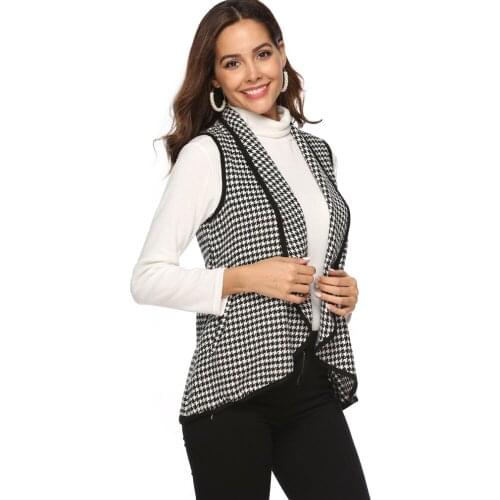 Fashion Women Vest Office Lady Pocket Sleeveless Coat Chalecos Para Muj Plaid Chaleco Mujer Outwear Casual Brand Colete Feminino