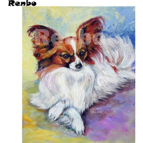 Beads Embroidery kits 5D DIY Diamond Painting Dog Papillon Small pets Rhinestone painting 3d Picture Cross Stitch Room Decor