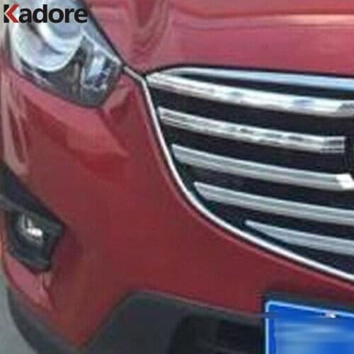 Front Center Grille Grills Cover Trim For Mazda CX-5 CX5 2015 2016 ABS Chrome Head Racing Decoration Strip Car Accessories 9pcs