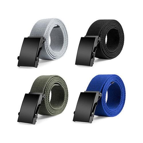 New Mens Womens Unisex Cotton Canvas Fabric Webbing Black Buckle Belt Army