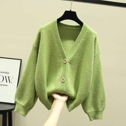 Solid Color Oversized Women Sweater Female Casual Spring Autumn Soft Knitted Sweaters Cardigans Lady Loose V Neck Knitwear Coat