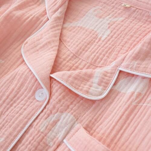 2021 Autumn Cotton Pajamas Women Gauze Homewear Casual Cartoon Print Men Sleepwear Set 2pcs Loungewear Female Home Suit Couple