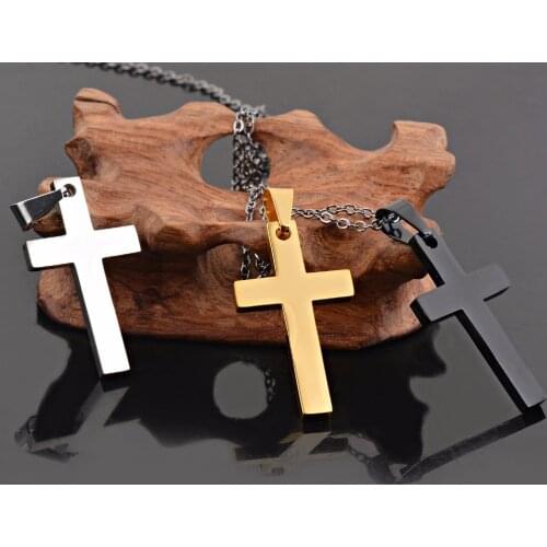 Unisex Quality Women/Men Religious Cross Necklace Stainless Steel Gold/Black/Silver Tone Pendant Jewelry Wholesale
