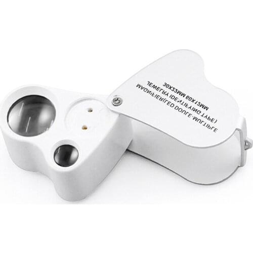 30X 60X Portable Double LED Light Lens Loupe Magnifier Pocket Folding Magnifying Glass Jewelers Eye Loupe with Aluminum Shell
