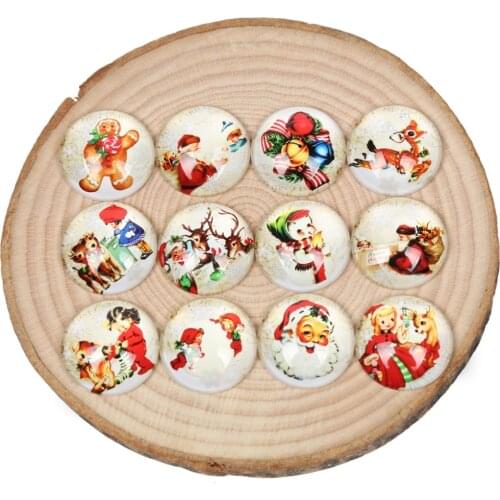 Reidgaller mixed christmas snowman deer santa photo glass cabochon noel 12mm 20mm 25mm diy round flatback jewelry findings