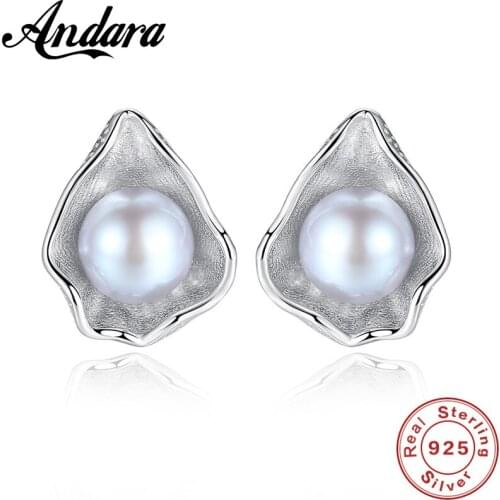 New Design Shell Pearl Stud Earrings 925 Sterling Silver Natural Freshwater Pearl Party Jewelry Earrings Free Shipping