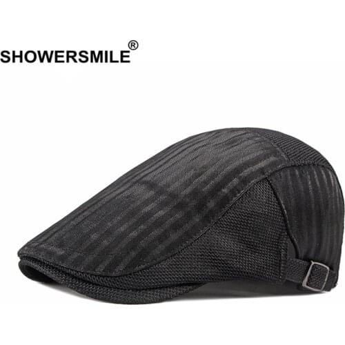 SHOWERSMILE Hats for Men 2021 New Summer Mens Hats Breathable Mesh Newsboy Caps Outdoor Golf Hat Retro Flat Cap 55-60cm