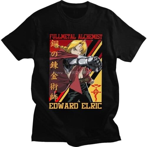 Fullmetal Alchemist T-shirt Edward Elric Tshirt Men Pure Cotton Brotherhood Anime Fma Tee Short Sleeved Anime Manga T Shirt Gift