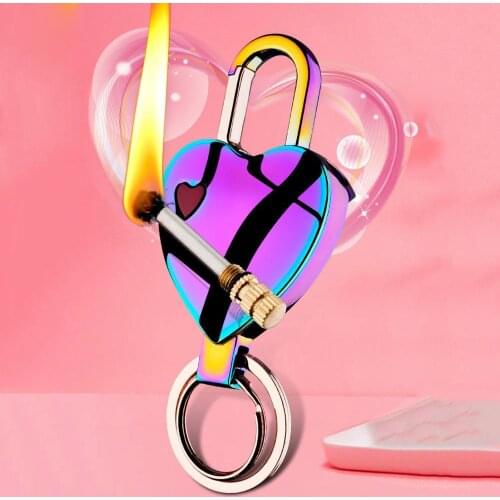 LED Heart Shape Permanent Keychain Lighter Portable Emergency LED Light Permanent Metal Outdoor Camping Valentines Day Gift