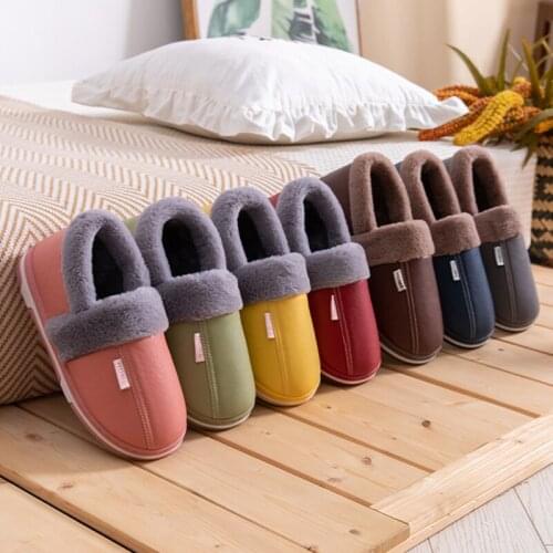 Shoes Woman Fur Sides Leather Home Slippers High Quality Women Men Slippers Plush Warm Indoor Shoe Zapatos De Mujer