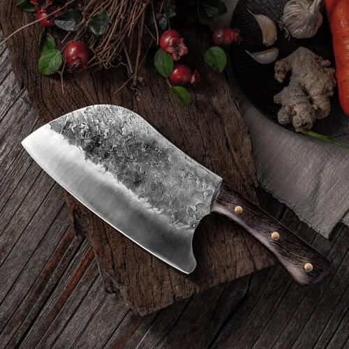 Traditional Handmade Forged Kitchen Knife Hammer Stainless Steel Chefs Chopper Cooking KnivesWooden handle Meat Slicer Butcher