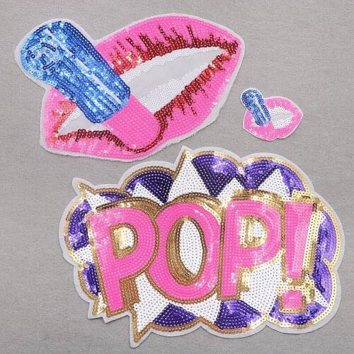 GUGUTREE embroidery big lipstick patches pop patches badges applique patches for clothing XW-98