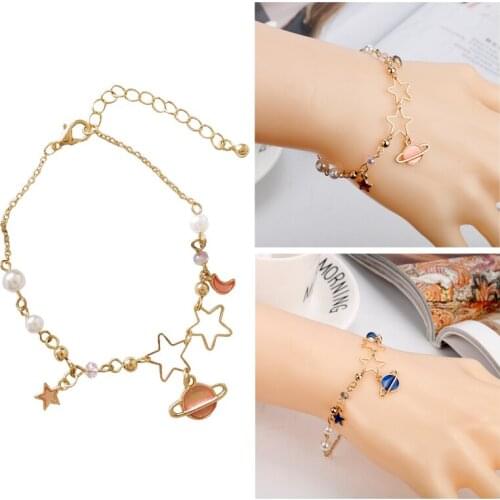 Starry sky planet bracelett Imitation pearls Link Chain Bangles Bracelets for Women Girls Fashion Jewelry a bracelet